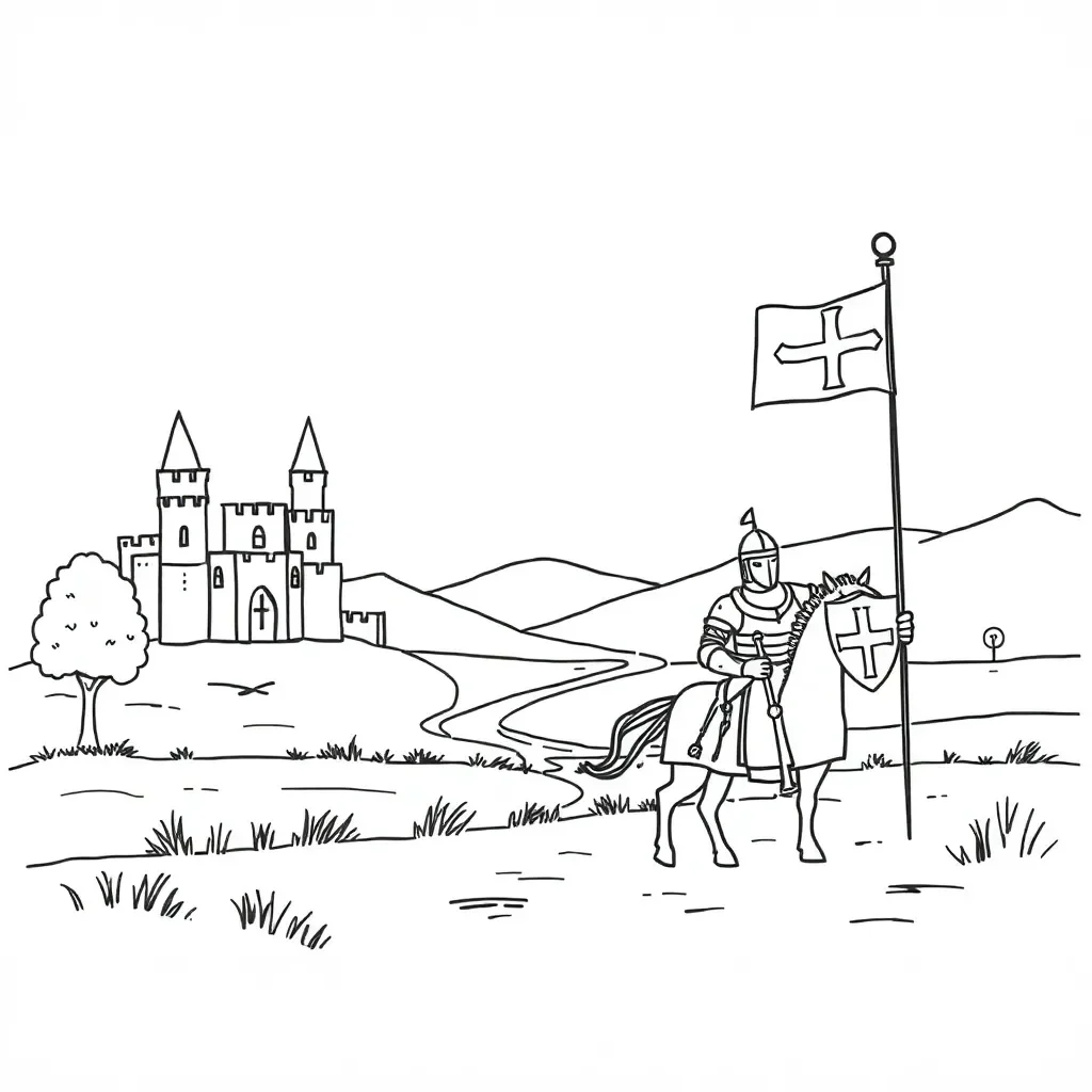 Medieval battle scene with knights and shields
