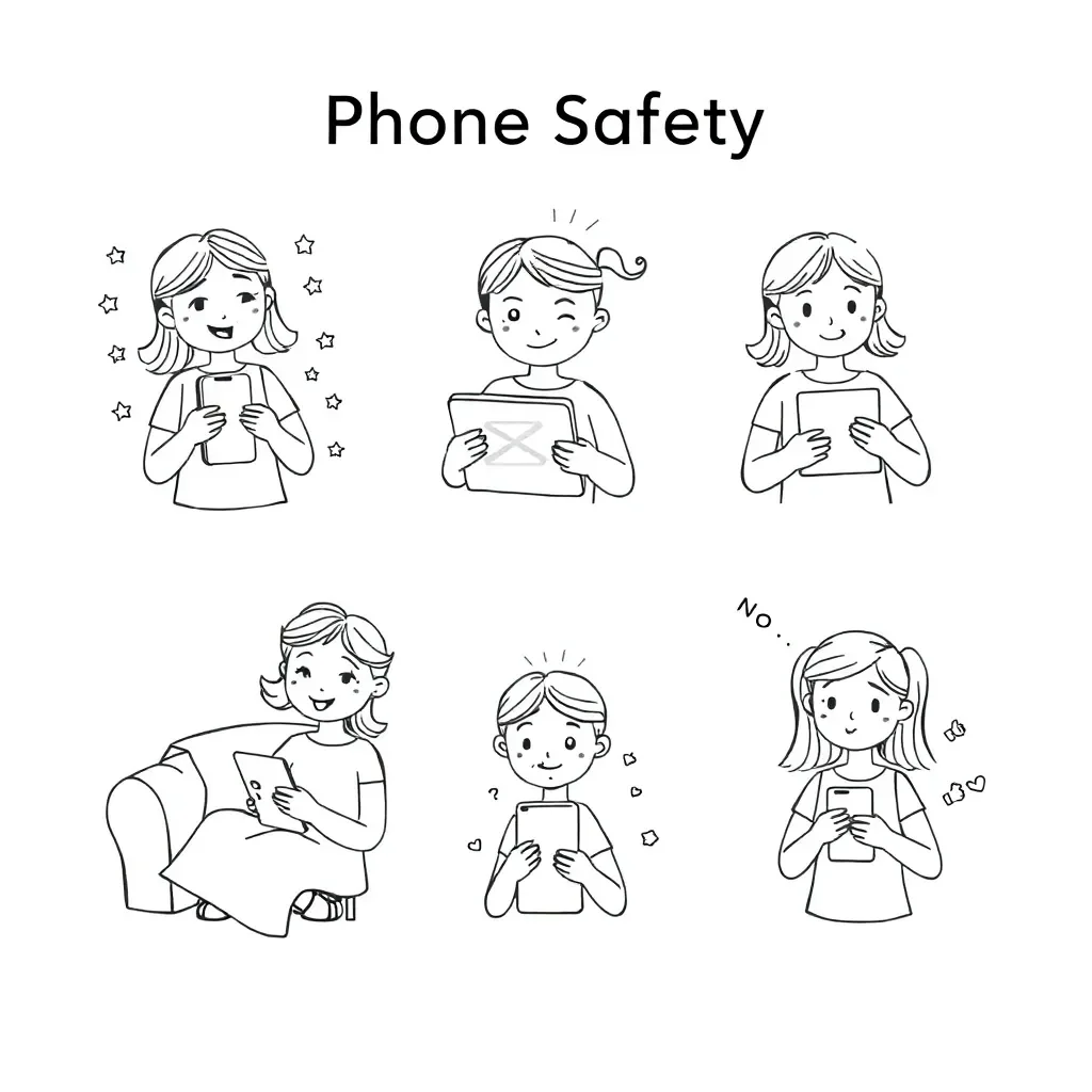 Girl using smartphone safely