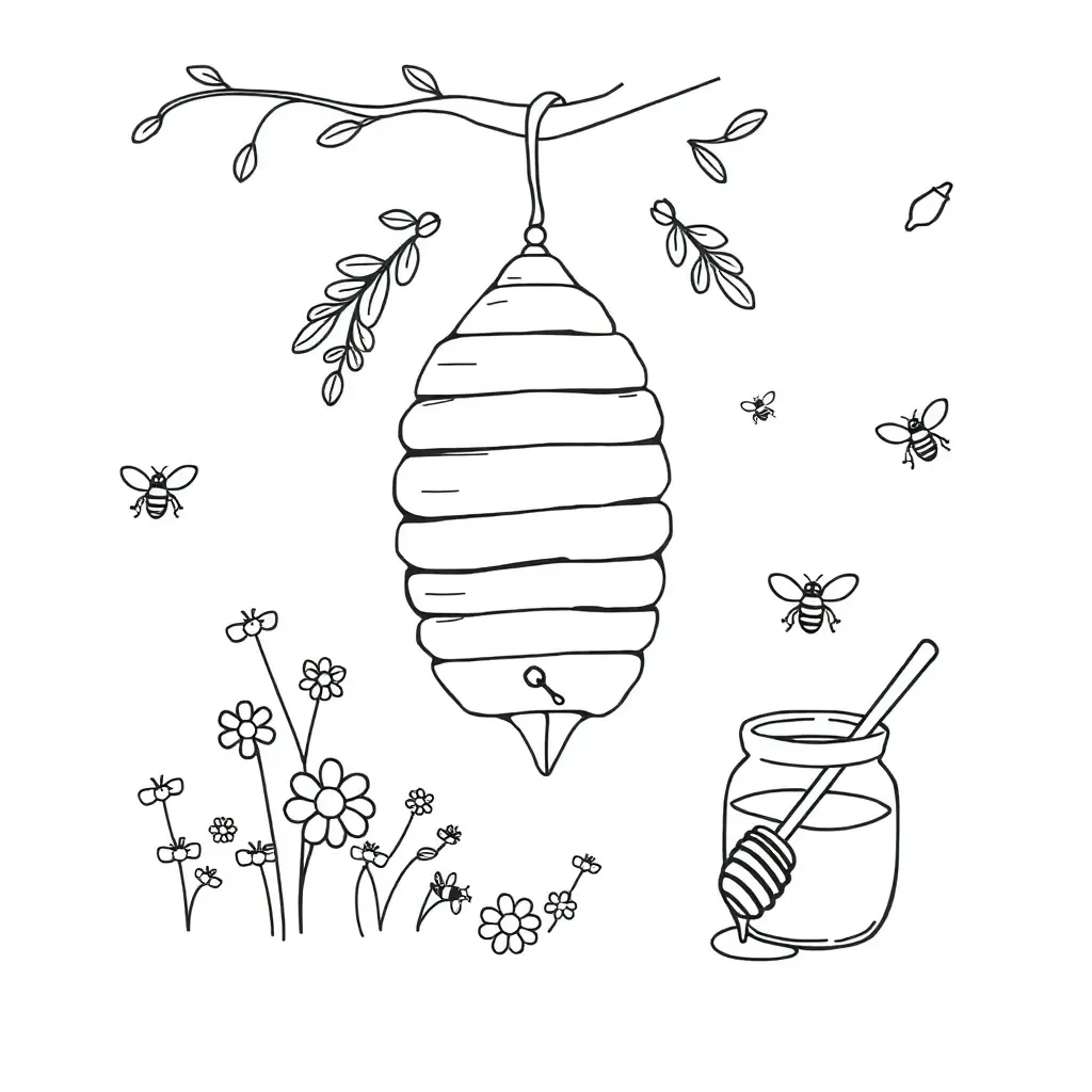 Cute cartoon bee with honey pot