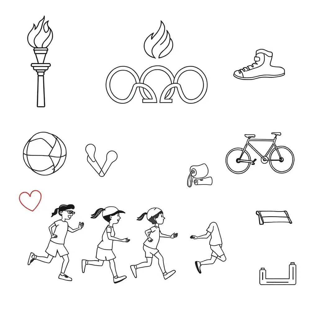 Olympic rings and athletes illustration