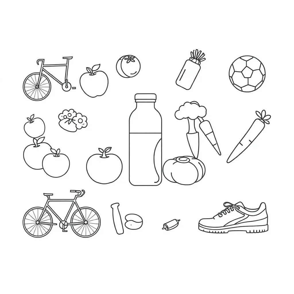 Healthy eating illustration with fruits and vegetables