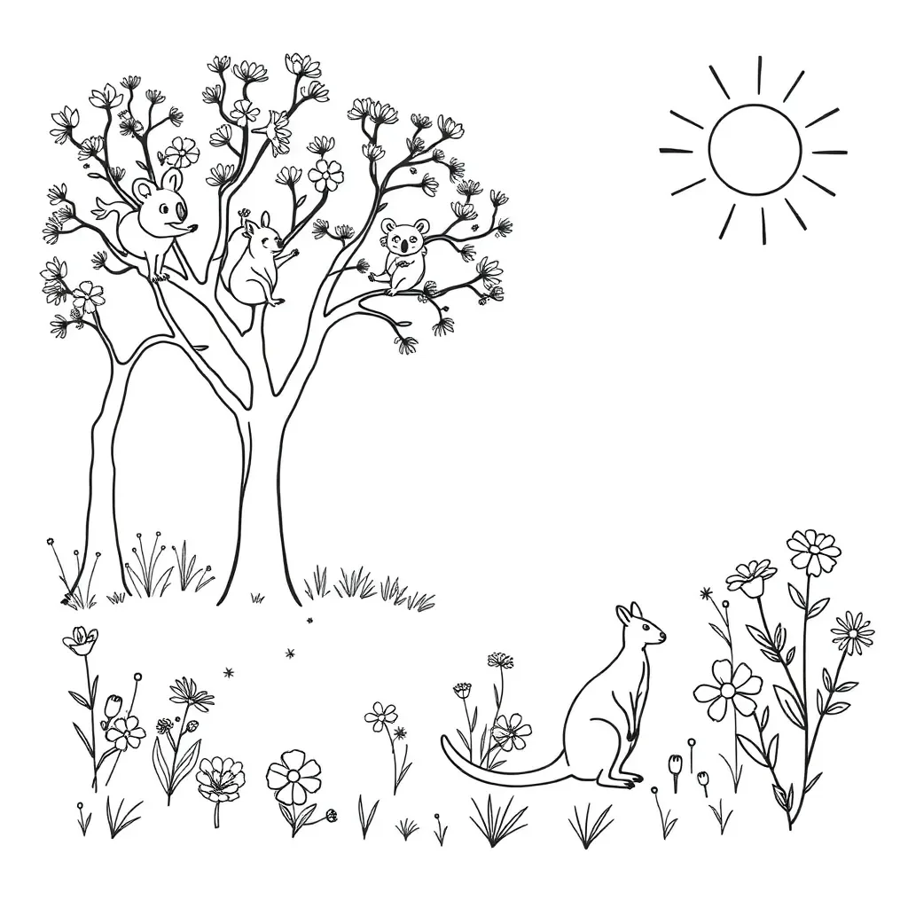 Happy children reading books with grammar symbols floating around