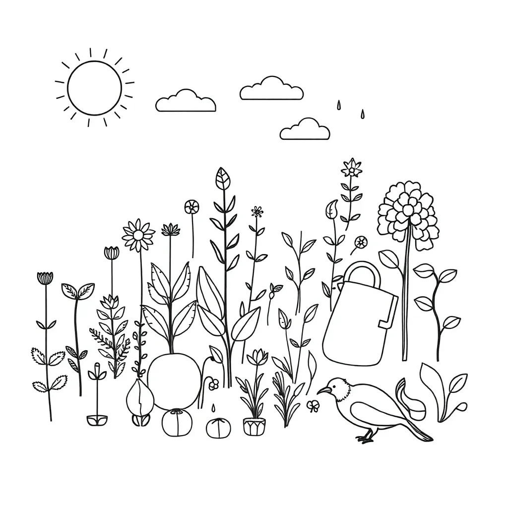 Seeds growing into plants illustration