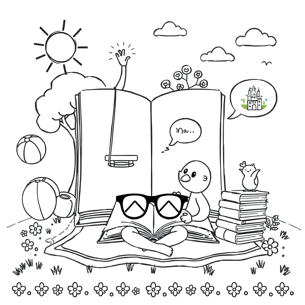 Stack of colorful books with reading glasses