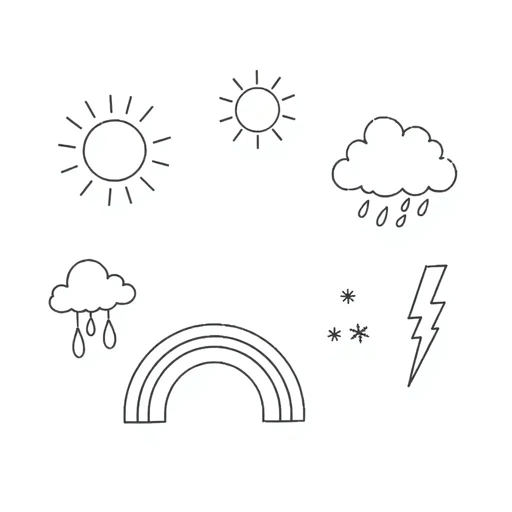 Weather illustration with clouds, rain, and sun