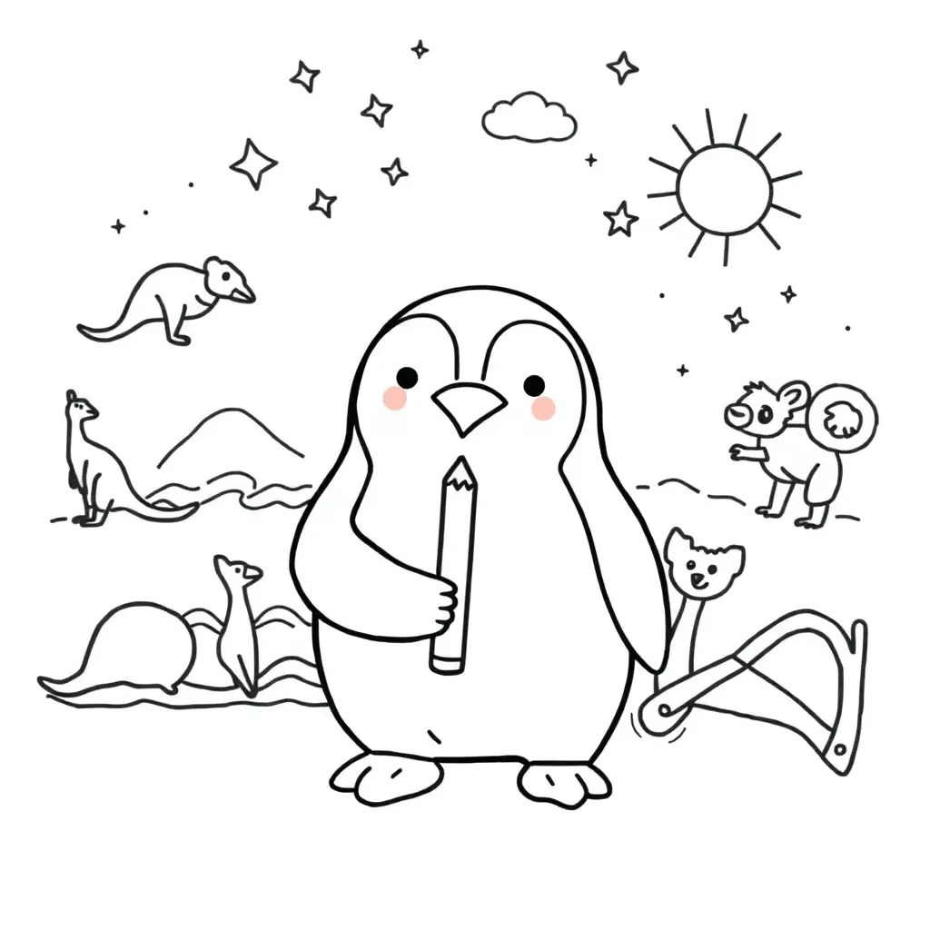 Penguin with spelling book