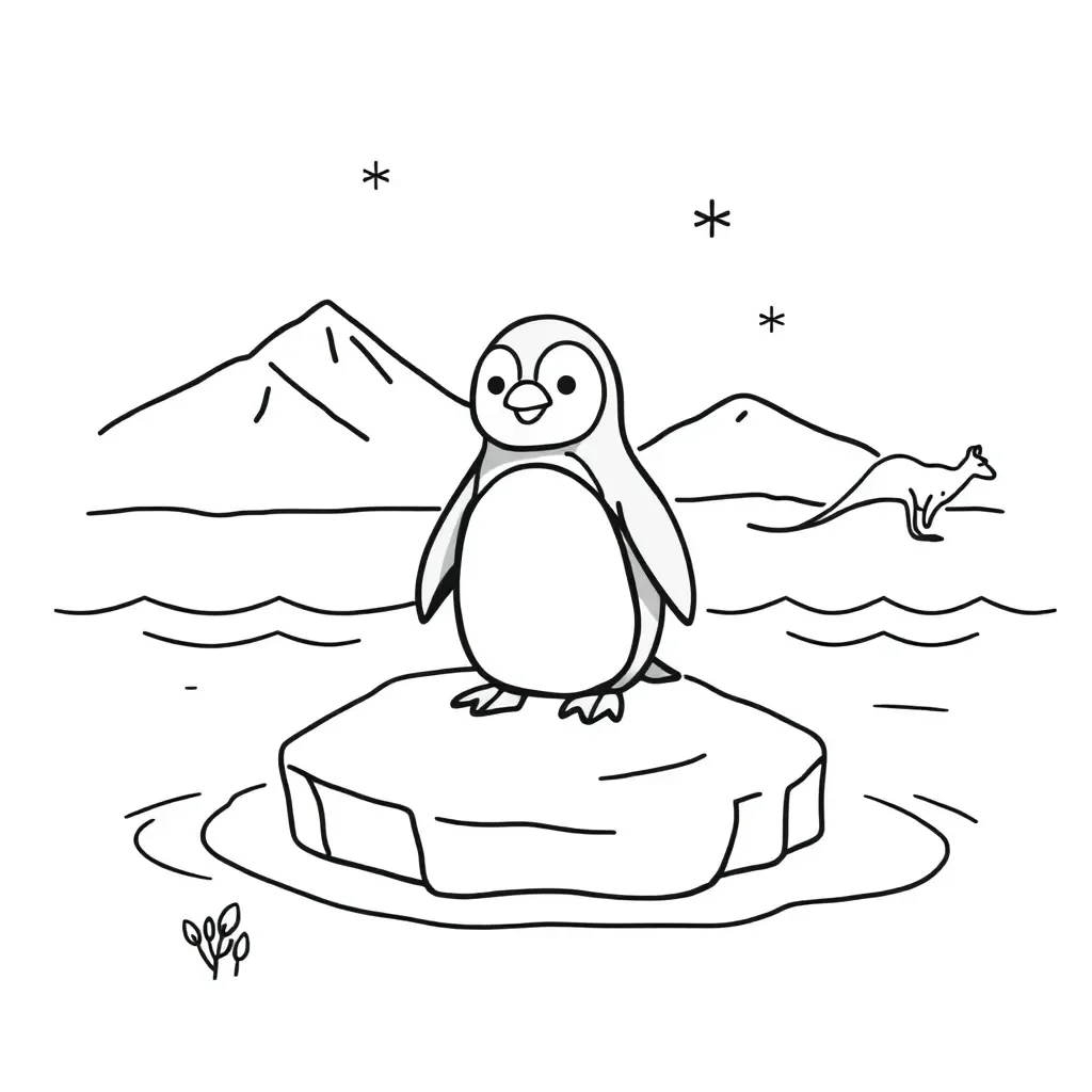 Penguin with pencil illustration