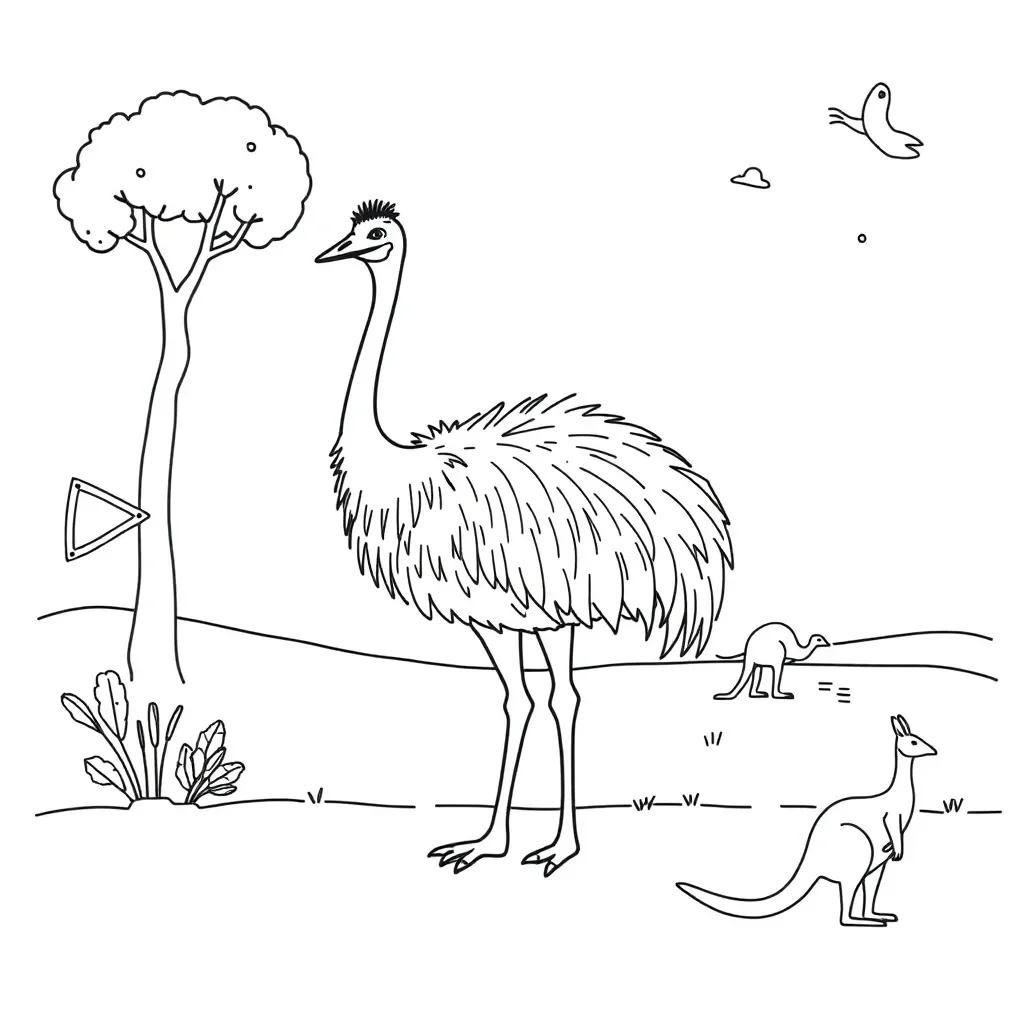 Emu handwriting practice illustration