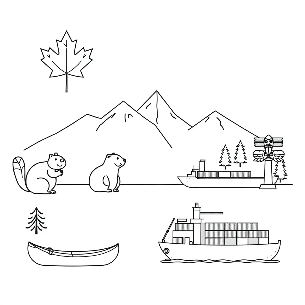 Global trade illustration with Canadian flag and world map