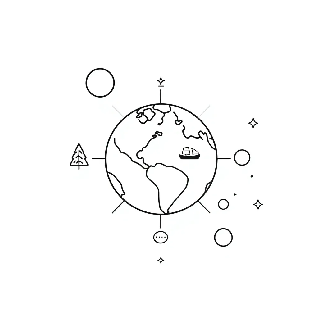 Earth and space illustration showing planets and stars