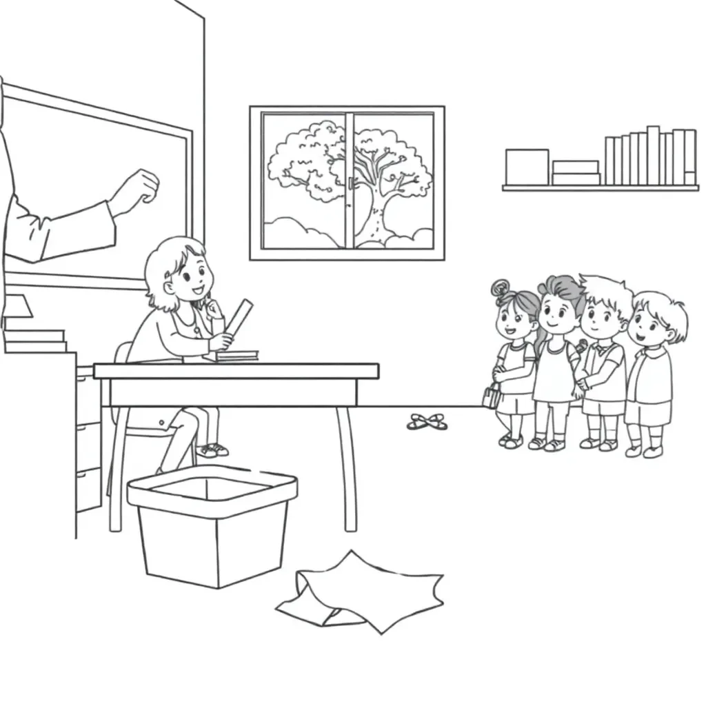 Classroom scene with teacher and student