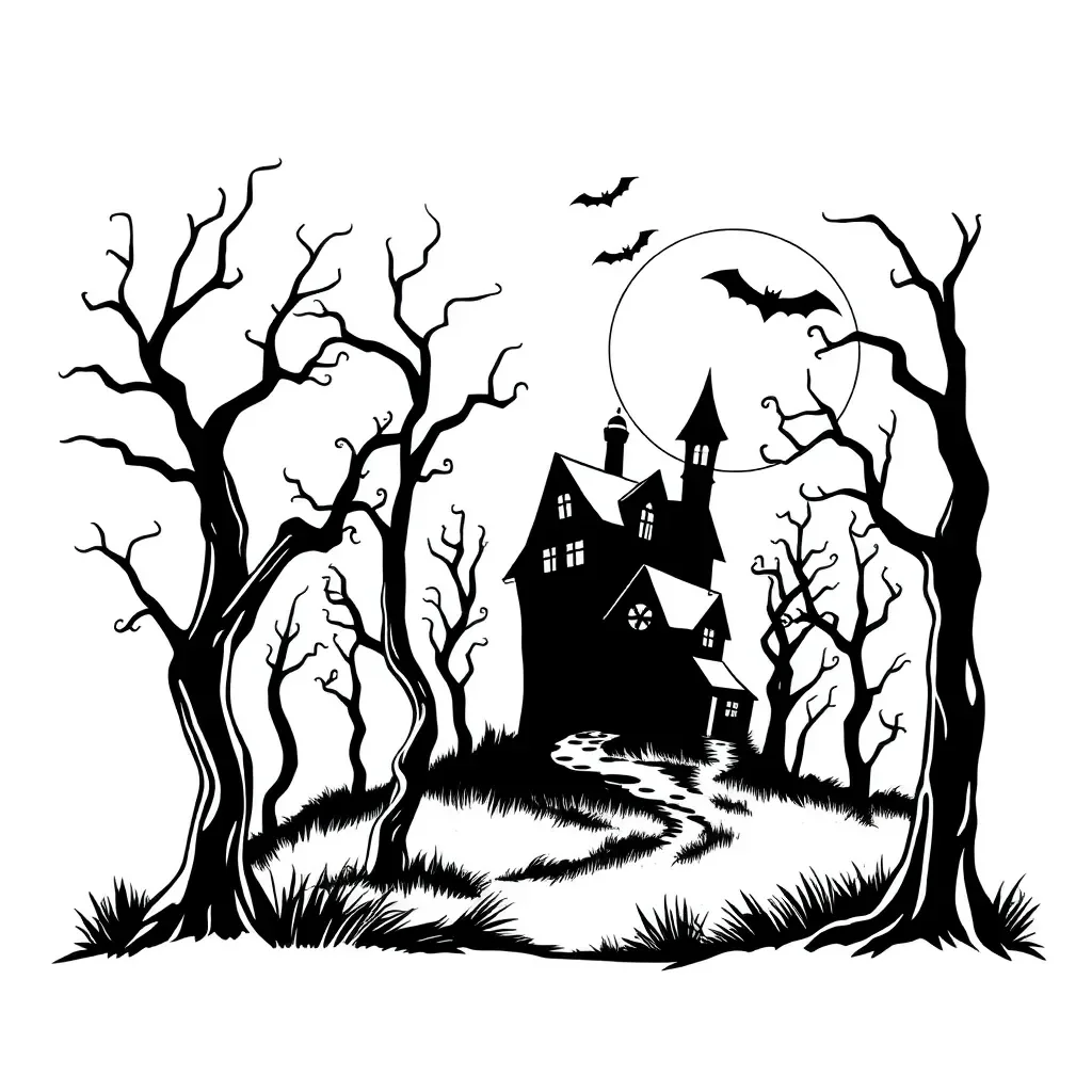 Spooky haunted house illustration