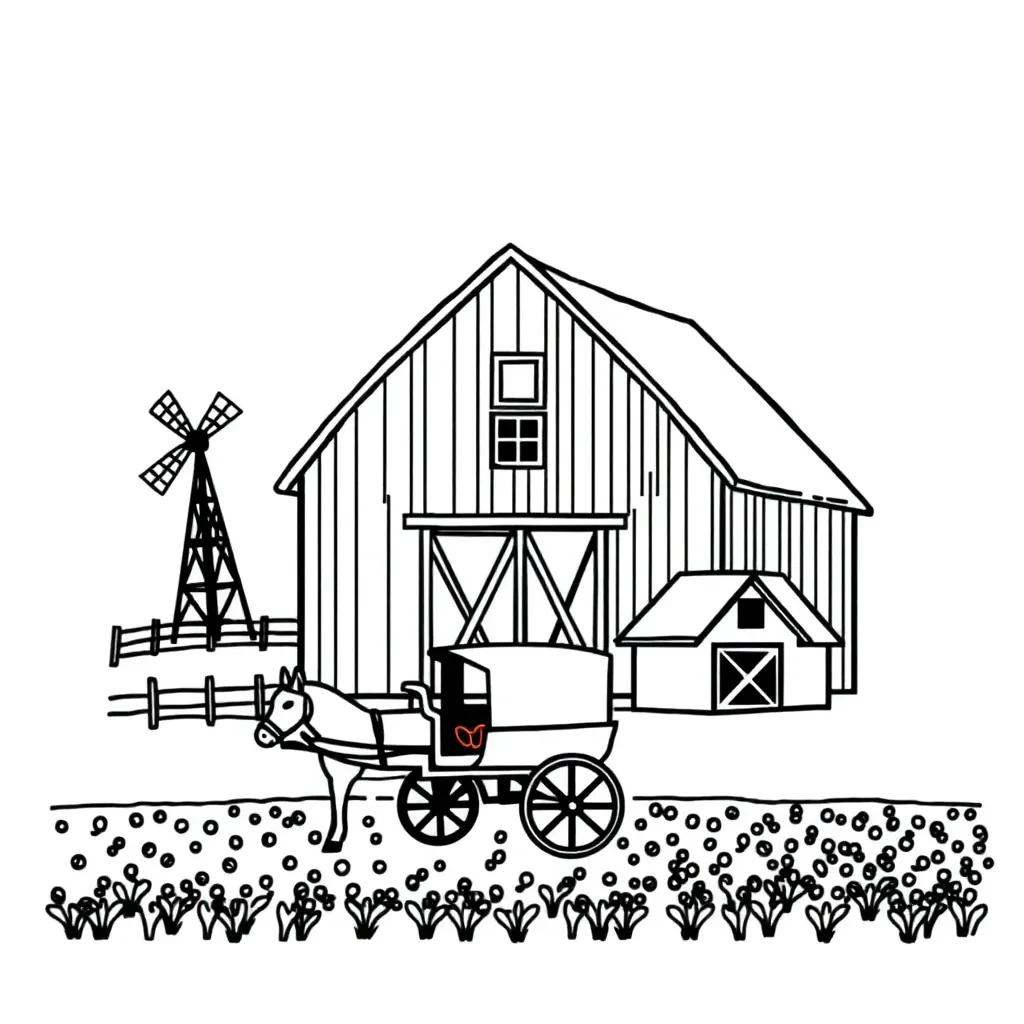 Amish buggy and farmland illustration