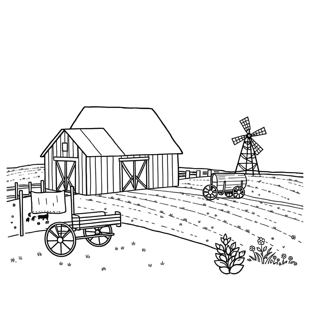 Amish family and farm illustration