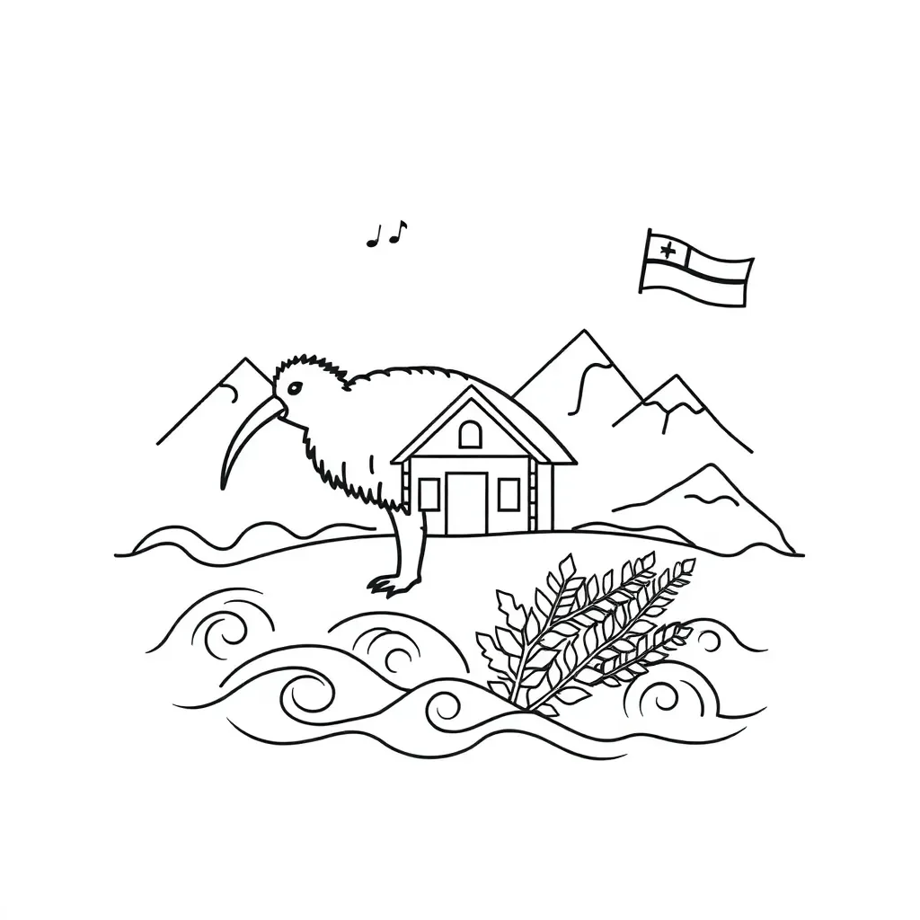 New Zealand flag and musical notes