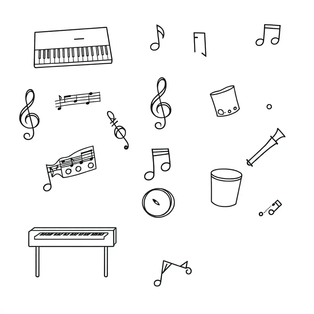 Musical notes and piano keys