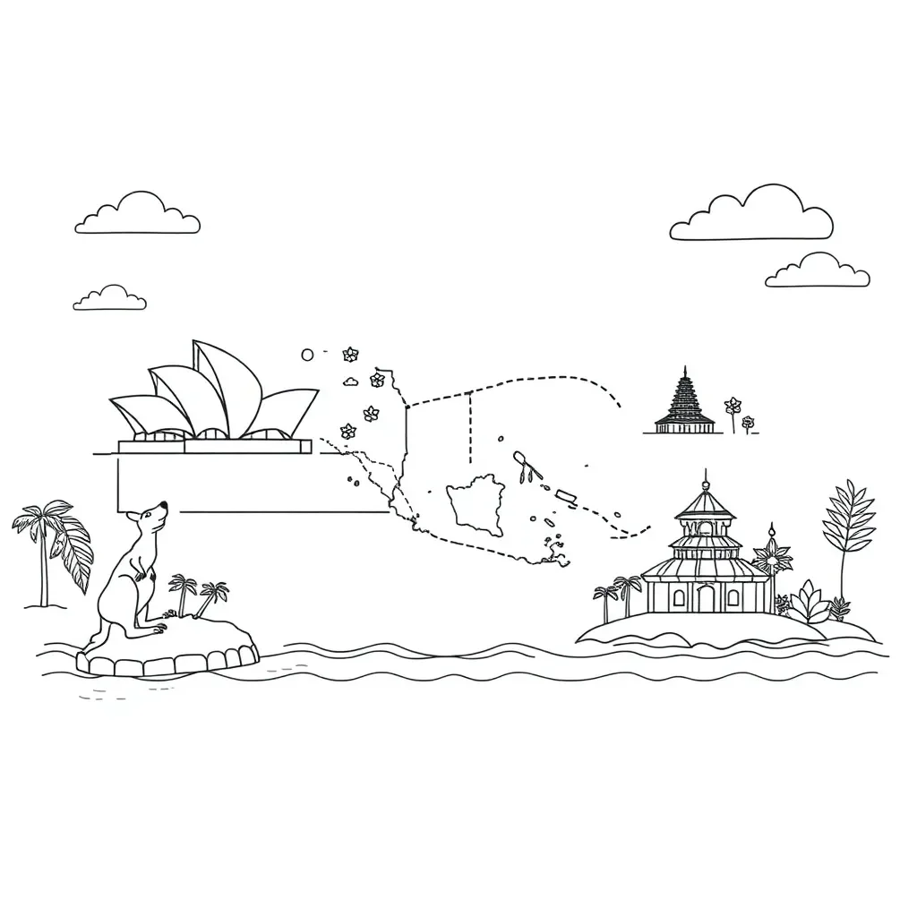 Map showing Australia and Indonesia