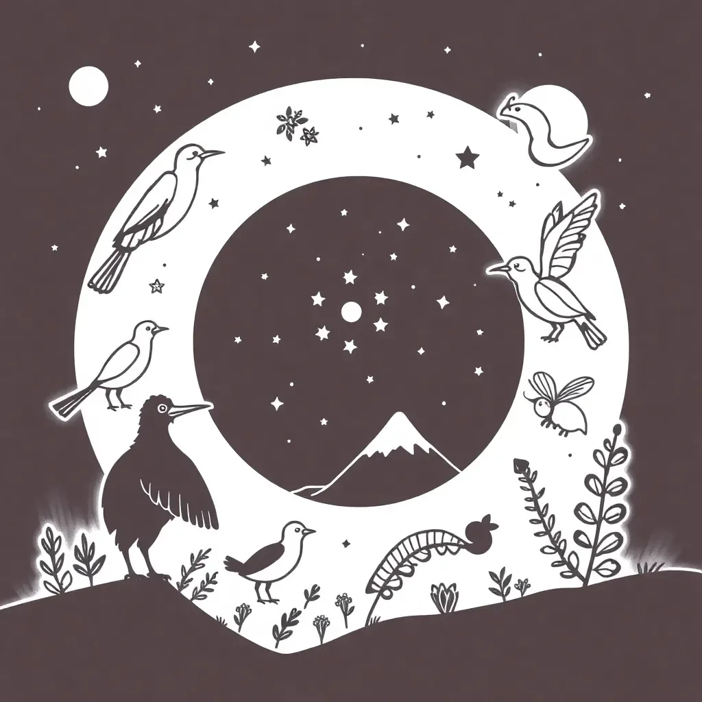Nature illustration with birds and flowers