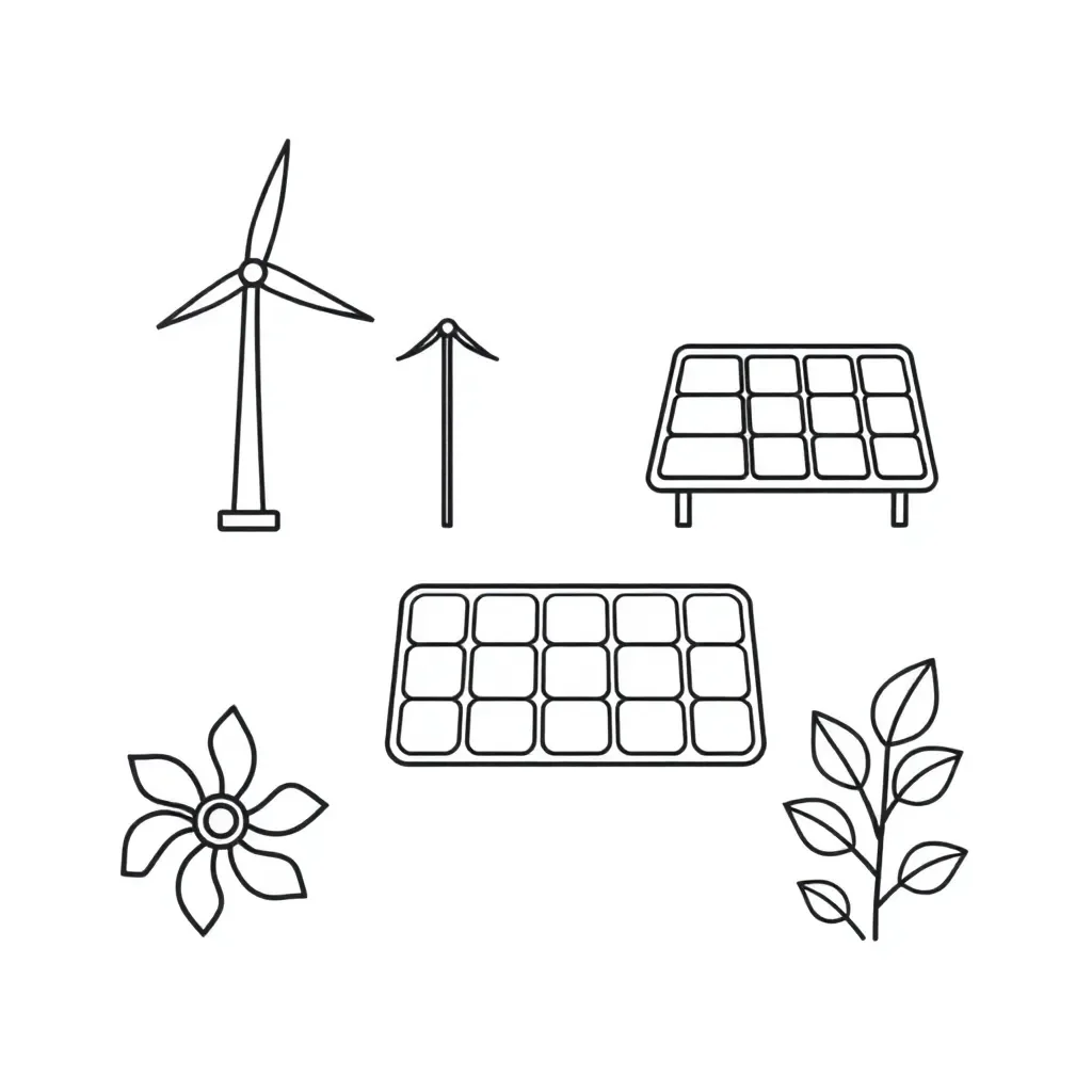 Solar panels and wind turbines