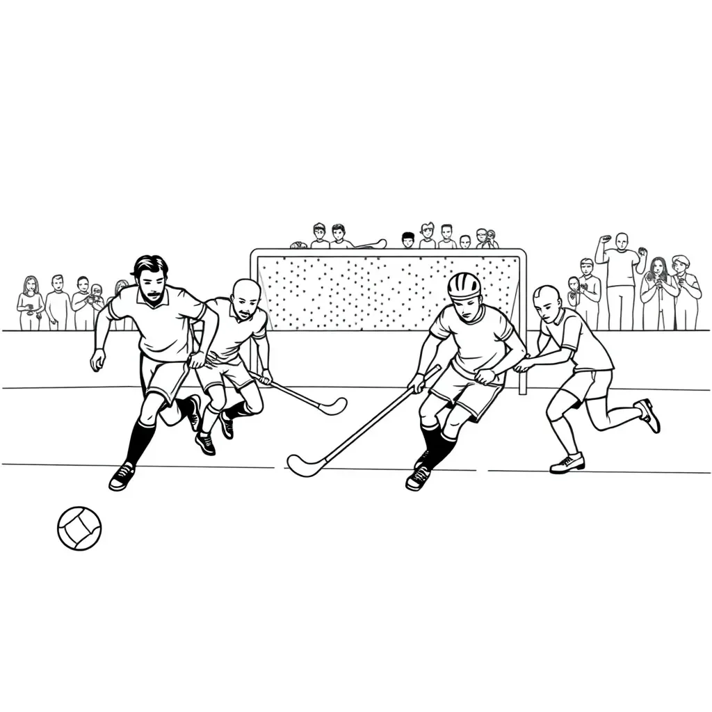 Floorball player with stick and ball