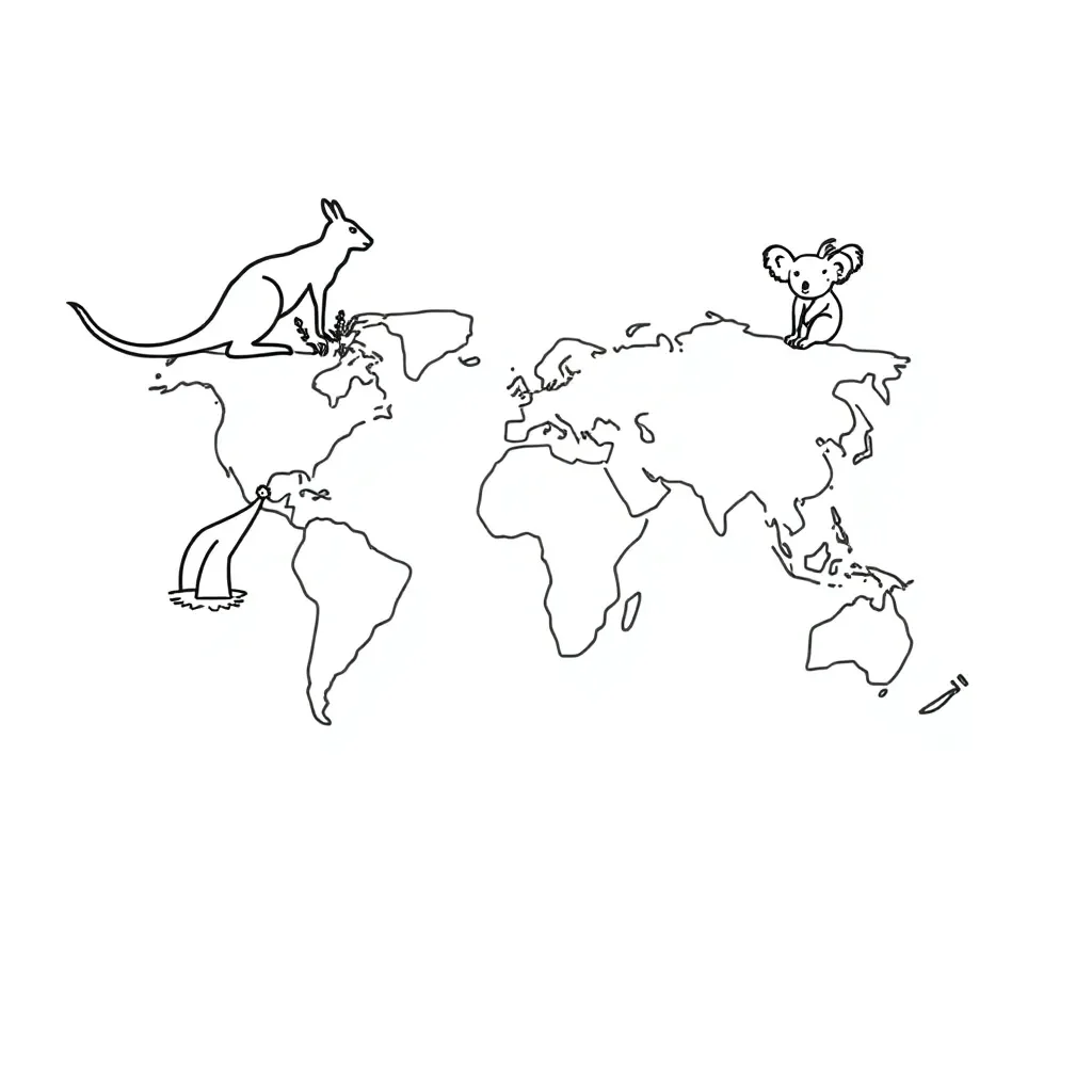 World map showing continents and oceans