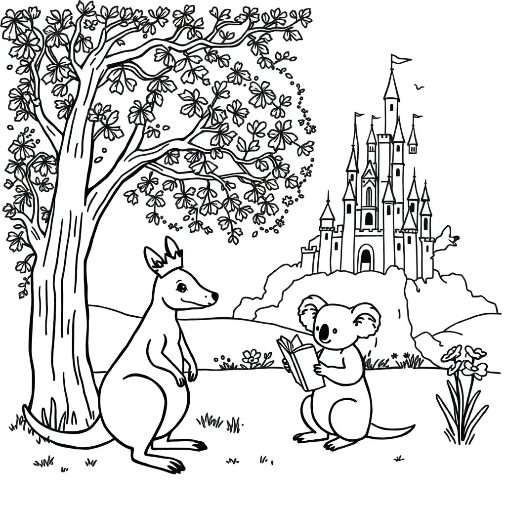 Fairy tale castle and characters illustration