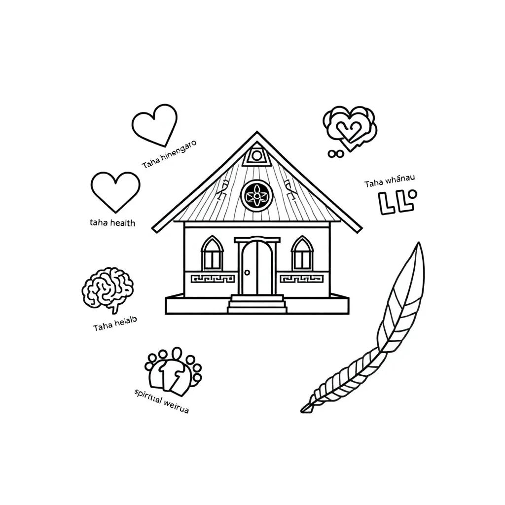 Te Whare Tapa Whā illustration showing the four pillars of wellbeing