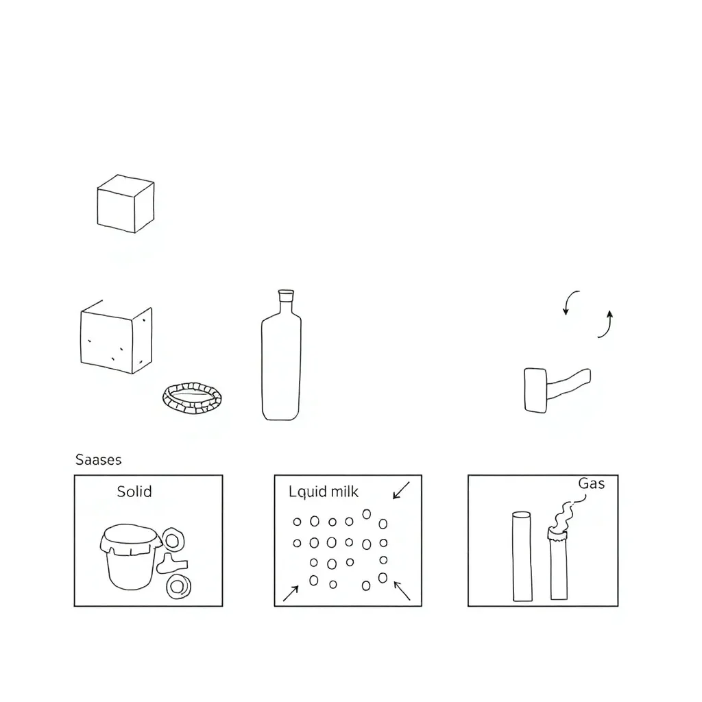 Solids, liquids and gases illustration