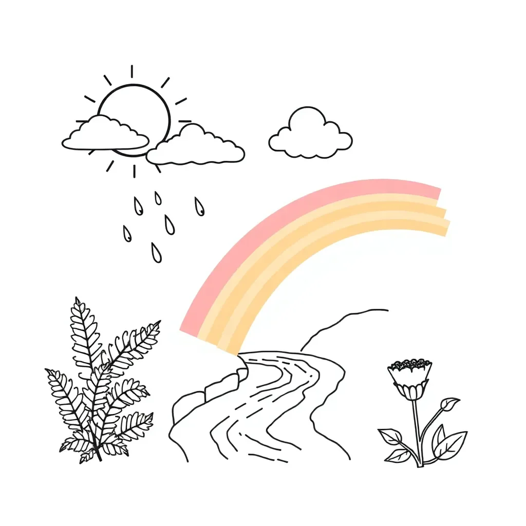 Water cycle diagram showing evaporation, condensation, and precipitation