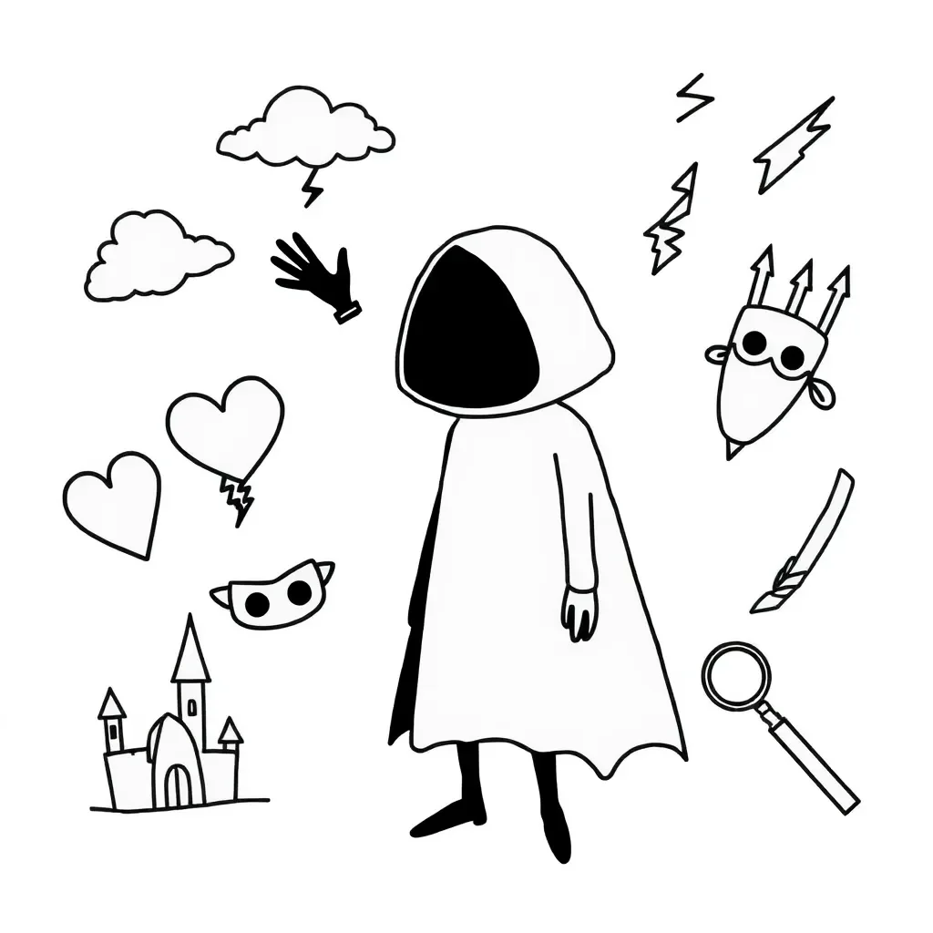 Villain character with magnifying glass