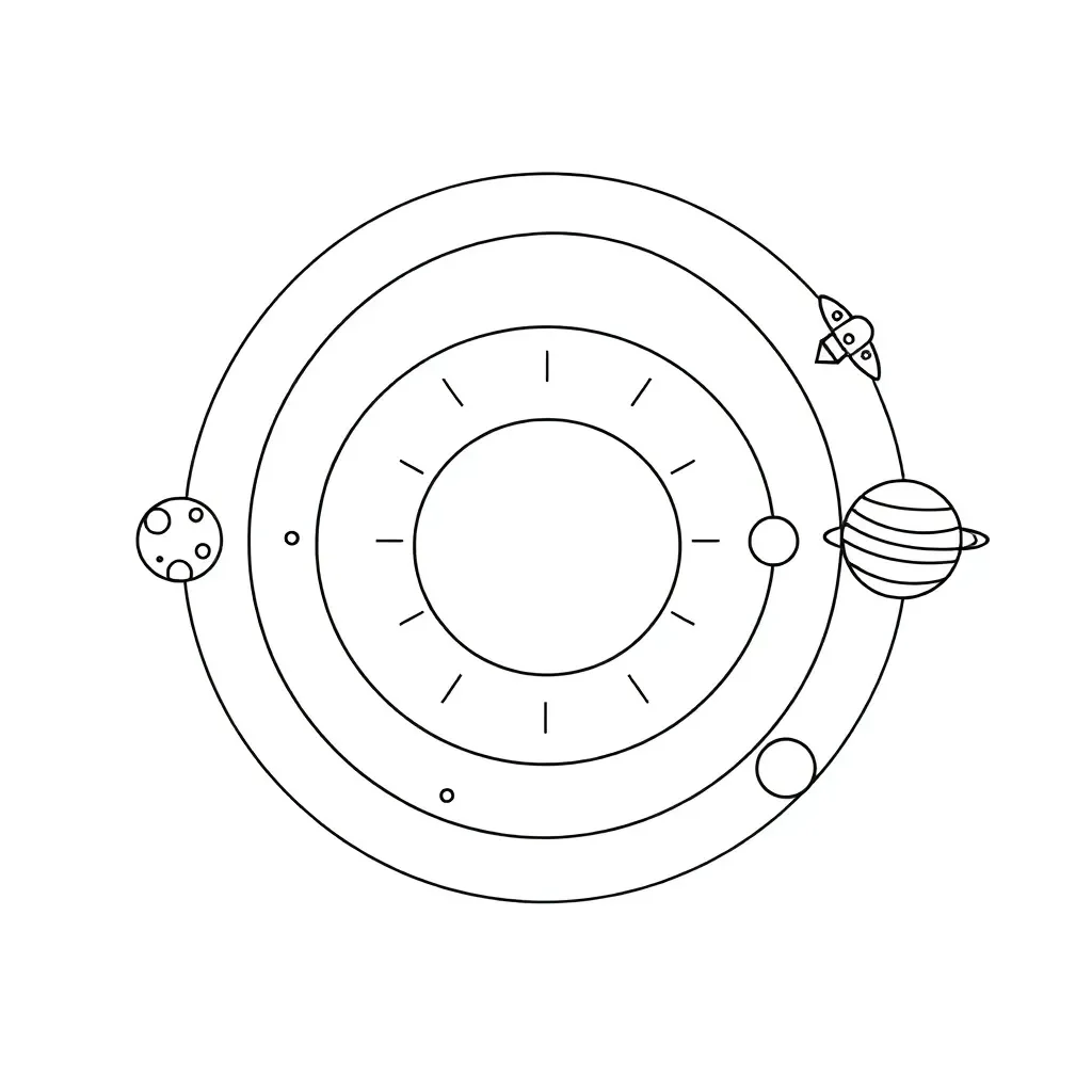 Solar system with planets orbiting the sun