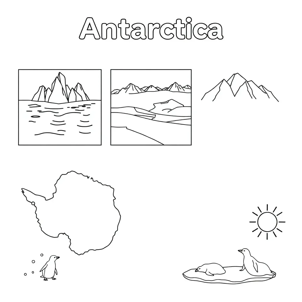 Antarctica landscape with ice and mountains