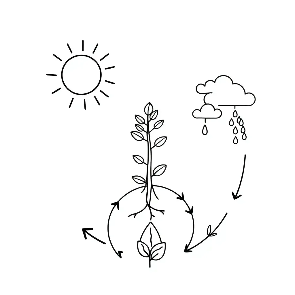 Sun shining on Earth with arrows showing energy flow