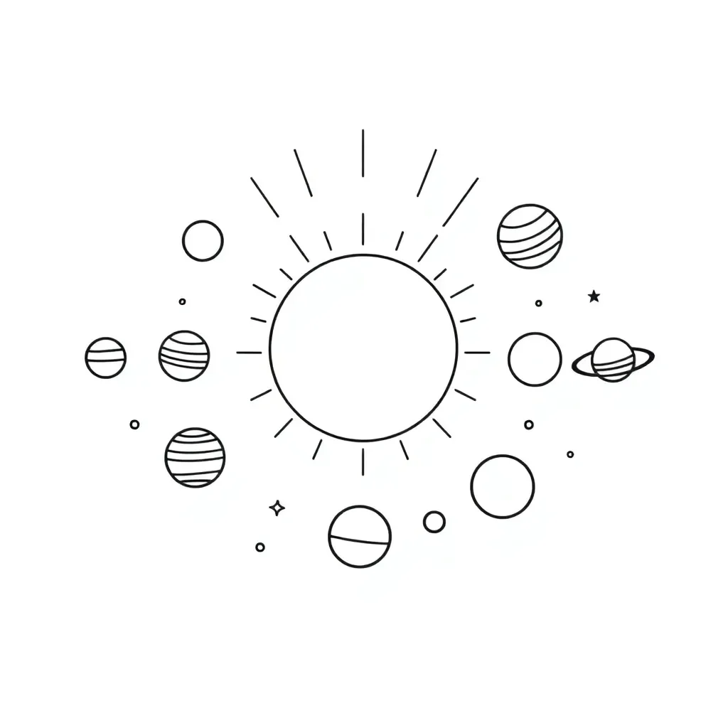 Solar system with planets orbiting the sun
