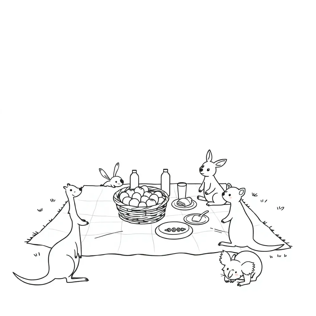 Children having a picnic with punctuation marks