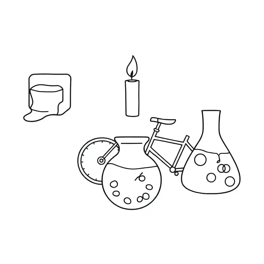 Science experiment with melting ice and burning candle