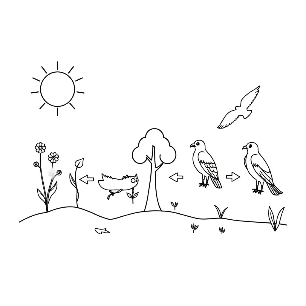 NZ Native Ecosystem Food Chain simple illustration