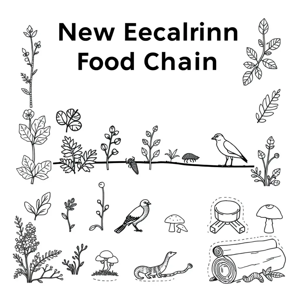 Worksheet illustration of a New Zealand bush food chain