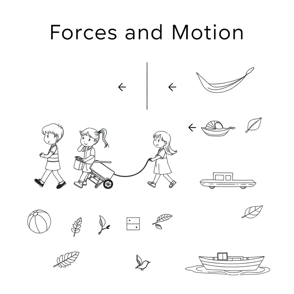 Children showing a push and a pull with arrows