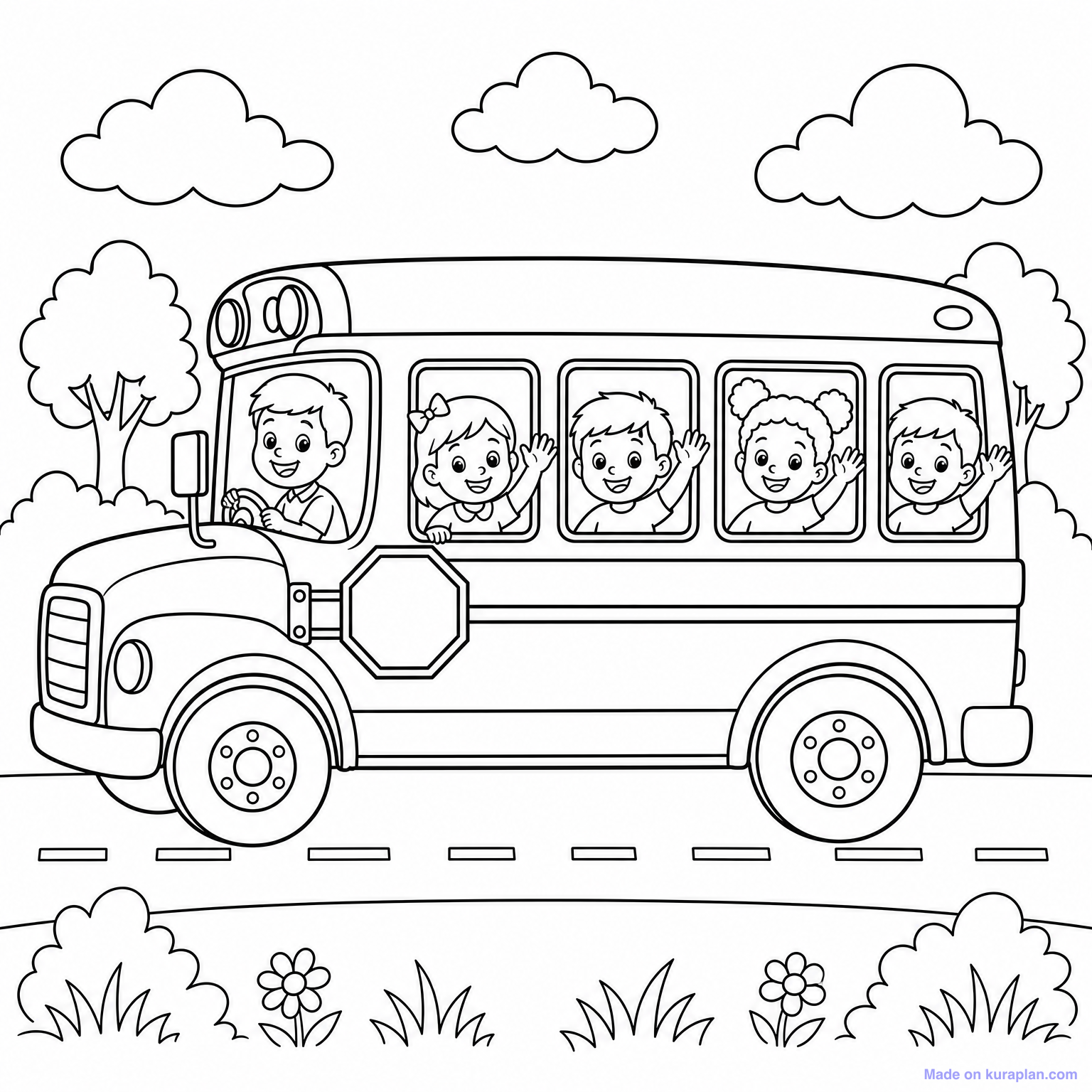 Yellow School Bus — Coloring Page