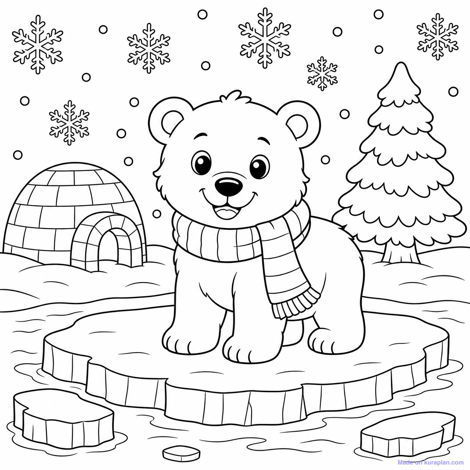 Polar Bear in Winter Wonderland — Coloring Page — Free Printable ...