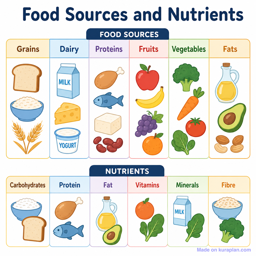 Food Sources and Nutrients (simple) — Free Printable Clipart for ...