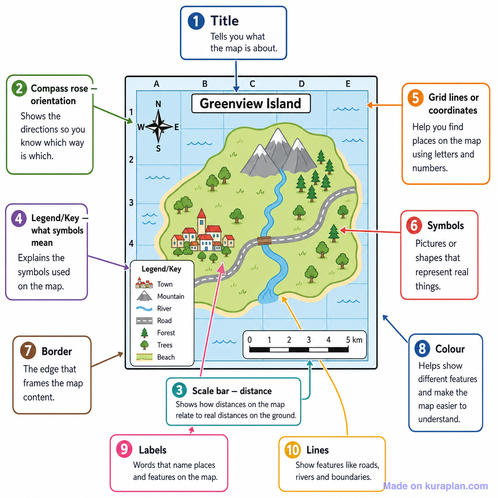 Elements of a Map (detailed) — Free Printable Diagram for Teachers ...