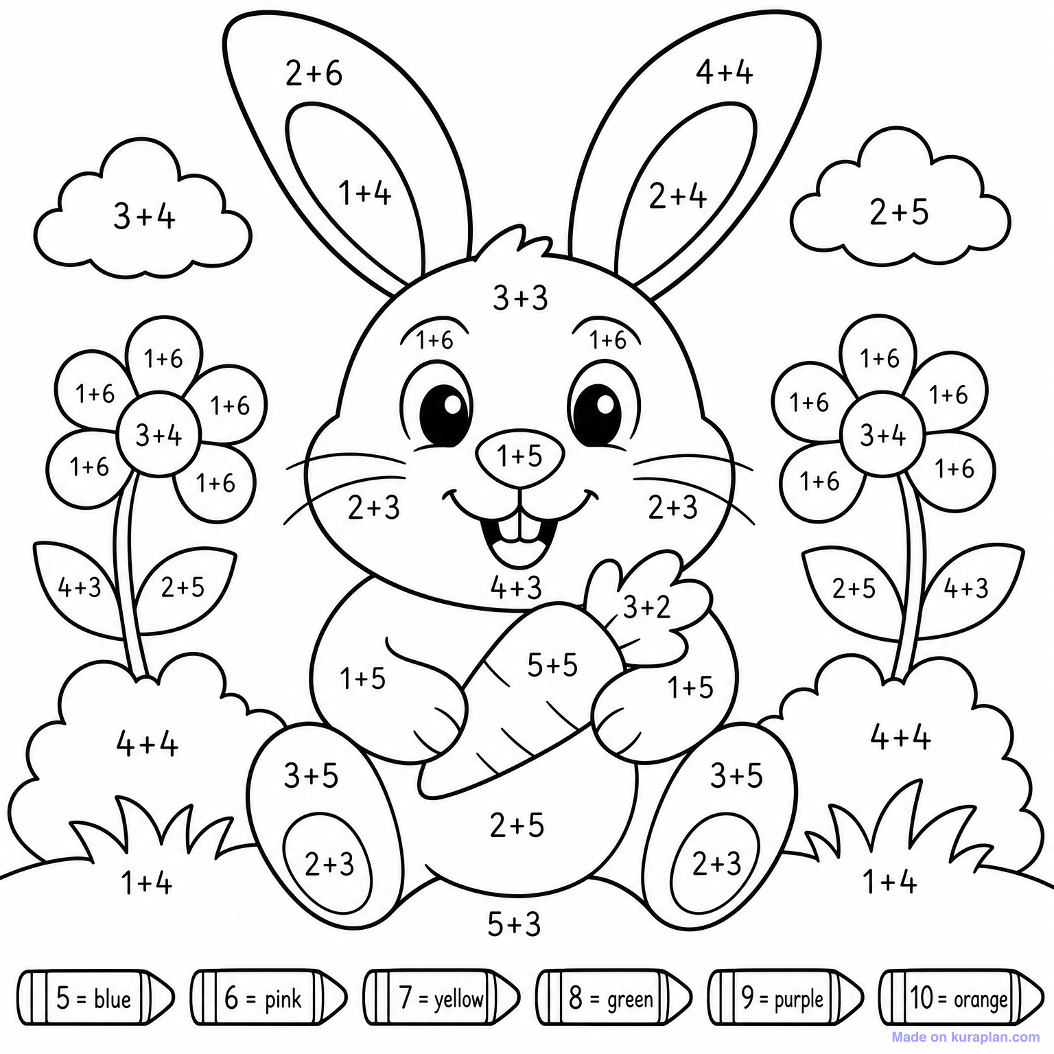 Color by Addition - Bunny — Coloring Page — Free Printable Clipart for ...