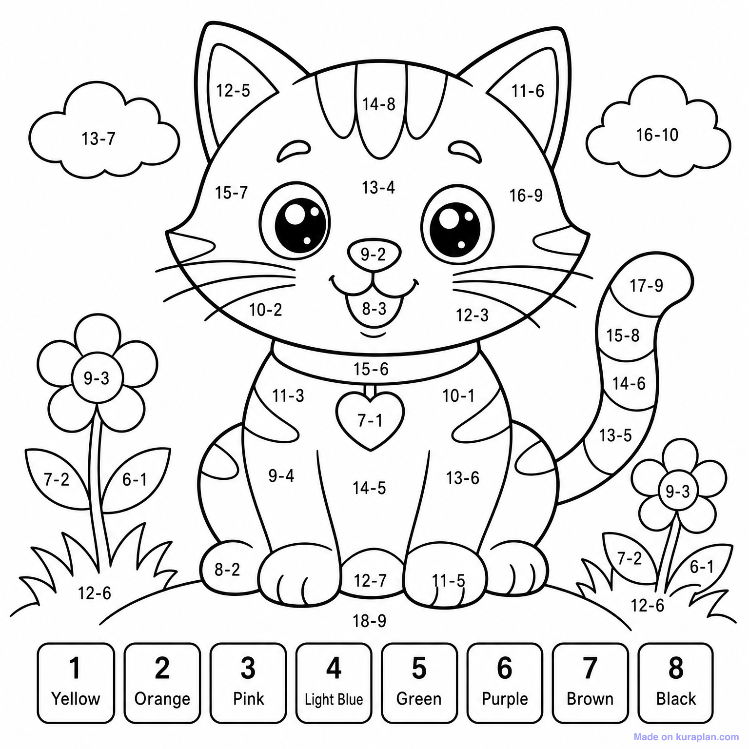 Color by Subtraction - Cat — Coloring Page — Free Printable Clipart for ...