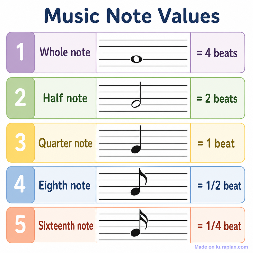 Music Note Values (simple) — Free Printable Clipart for Teachers | Kuraplan