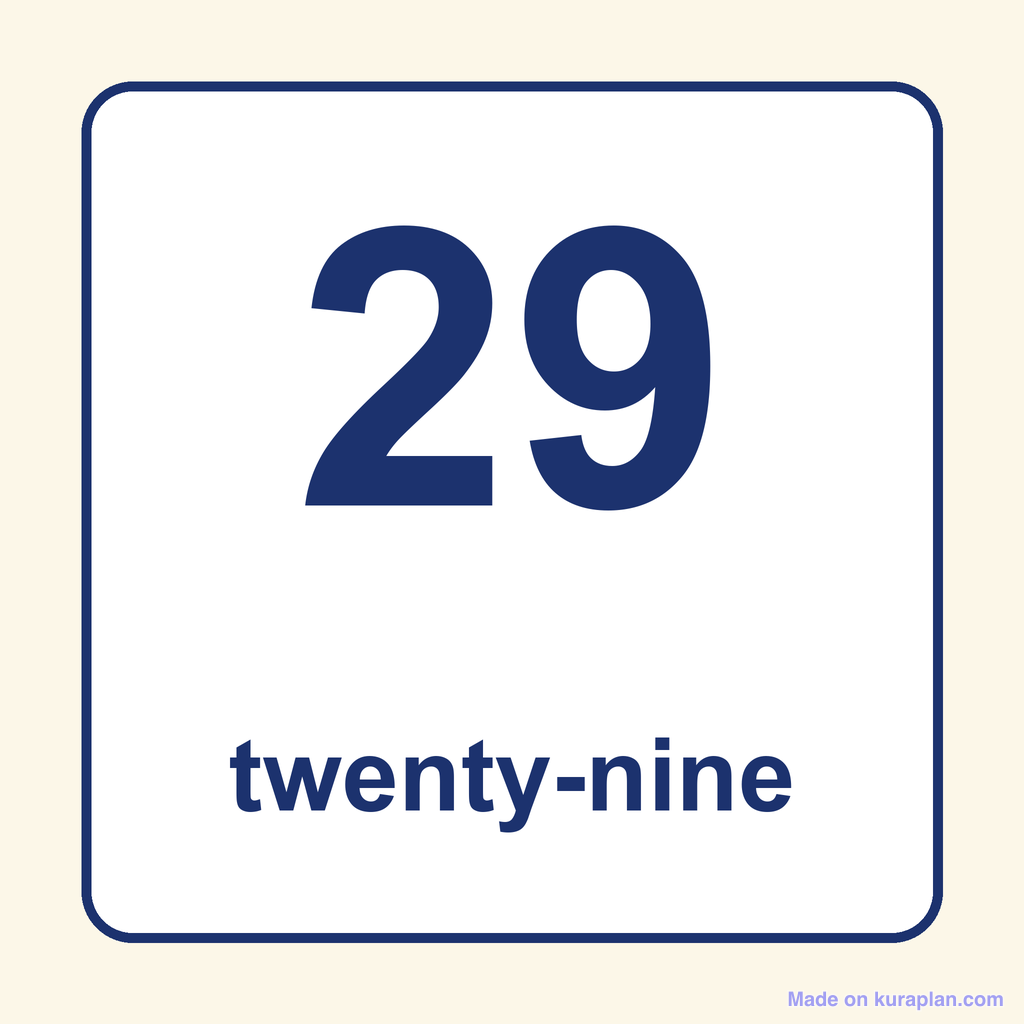 ◆◆ CD 29～Twenty-nine ◆◆ Number Word — 29 (Twenty-Nine) — Free Printable Diagram for