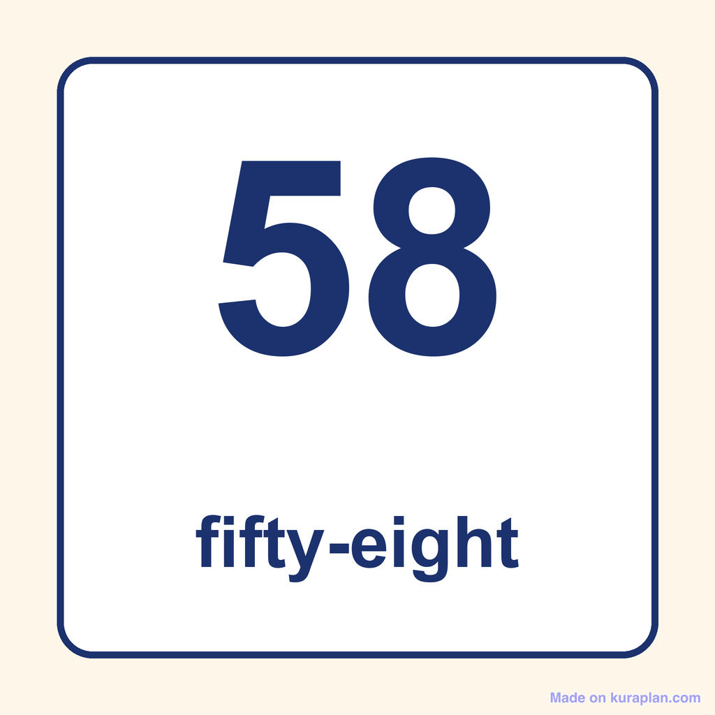 Number Word — 58 (Fifty-Eight) — Free Printable Diagram for Teachers