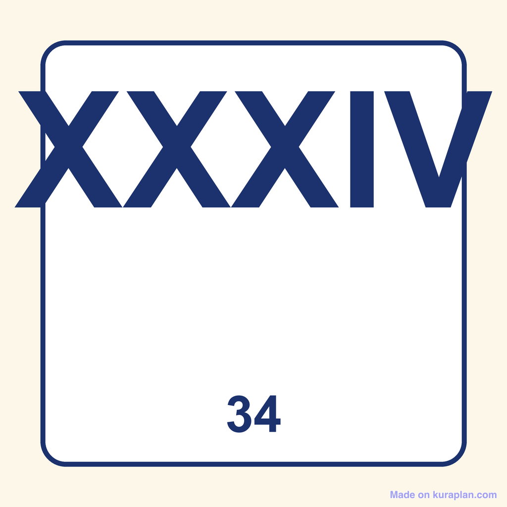 Roman Numeral — XXXIV (34) — Free Printable Diagram for Teachers | Kuraplan