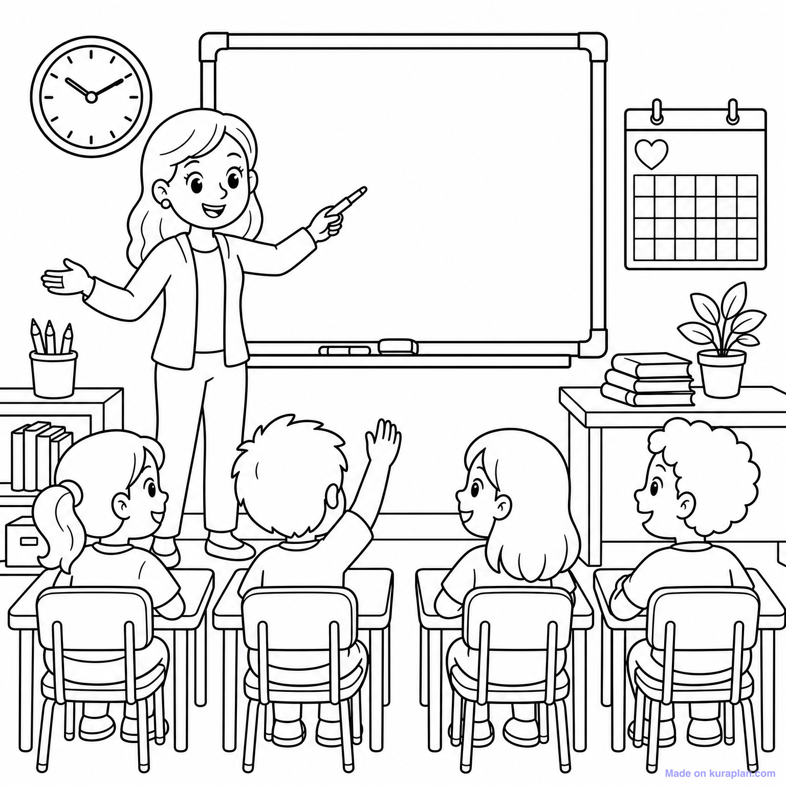Teacher at Whiteboard — Coloring Page